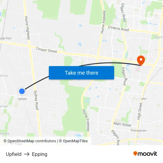 Upfield to Epping map