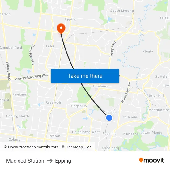 Macleod Station to Epping map