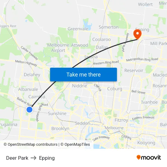 Deer Park to Epping map