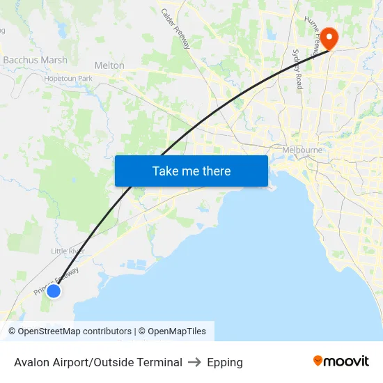 Avalon Airport/Outside Terminal to Epping map