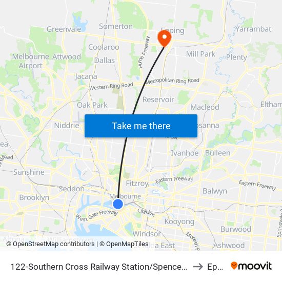 122-Southern Cross Railway Station/Spencer St (Melbourne City) to Epping map