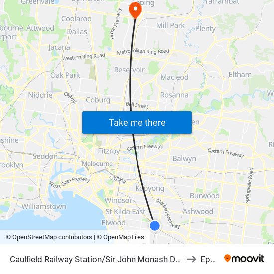 Caulfield Railway Station/Sir John Monash Dr (Caulfield East) to Epping map