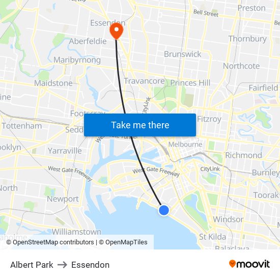 Albert Park to Essendon map