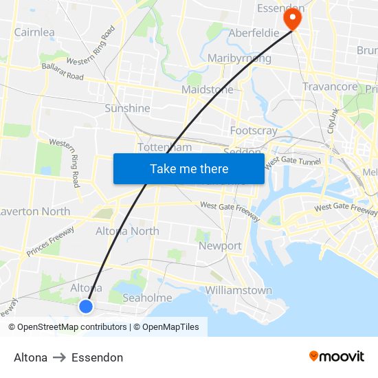 Altona to Essendon map