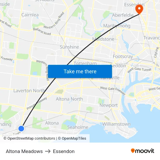 Altona Meadows to Essendon map