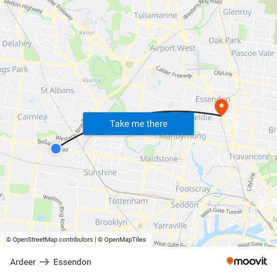 Ardeer to Essendon map