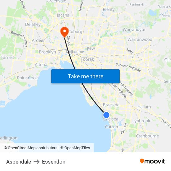 Aspendale to Essendon map