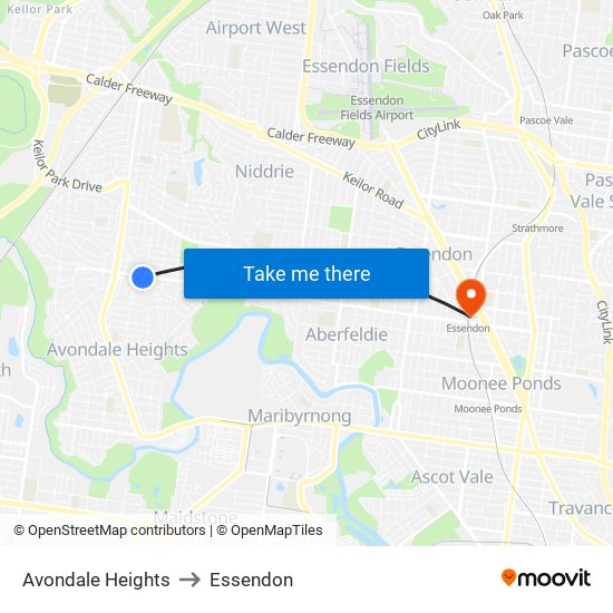 Avondale Heights to Essendon map
