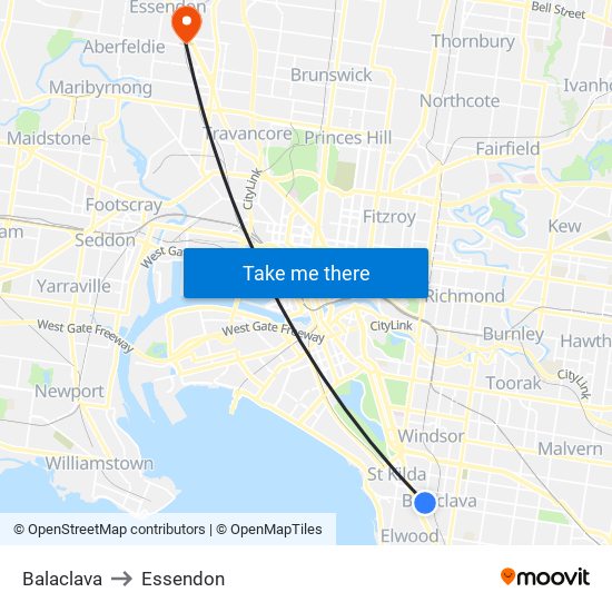 Balaclava to Essendon map