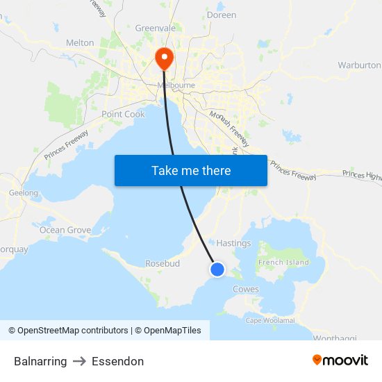 Balnarring to Essendon map