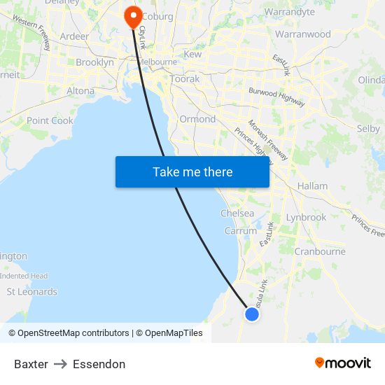 Baxter to Essendon map