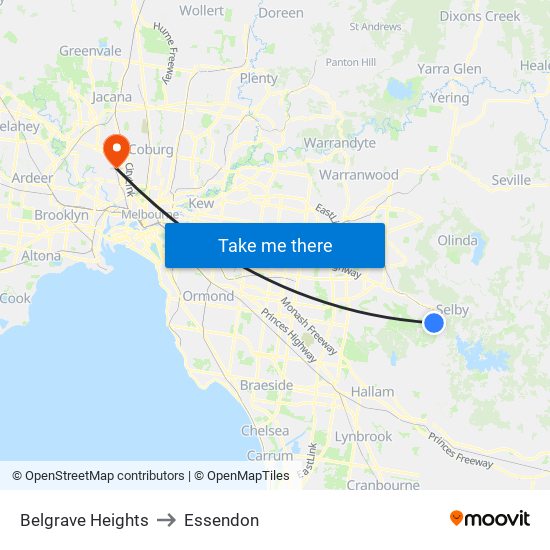 Belgrave Heights to Essendon map