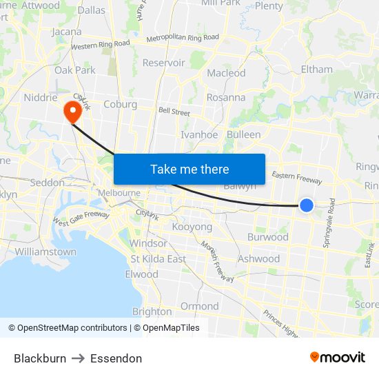 Blackburn to Essendon map