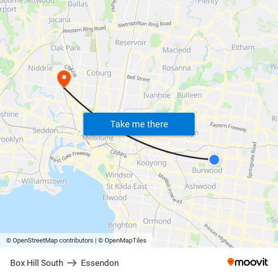 Box Hill South to Essendon map