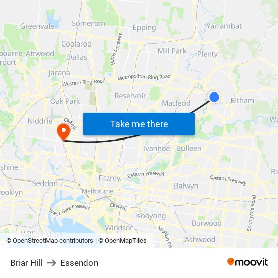 Briar Hill to Essendon map