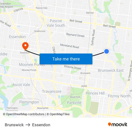 Brunswick to Essendon map