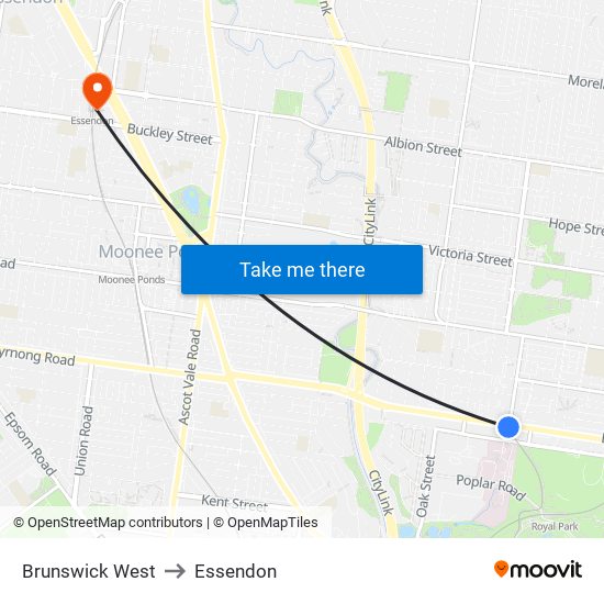 Brunswick West to Essendon map