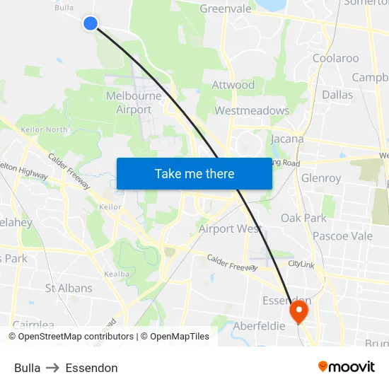 Bulla to Essendon map