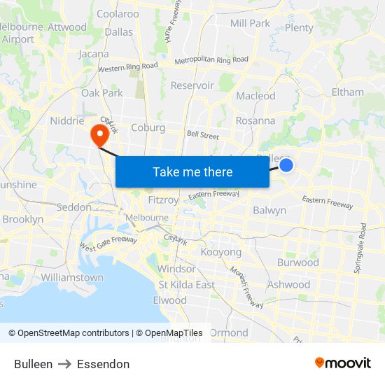 Bulleen to Essendon map