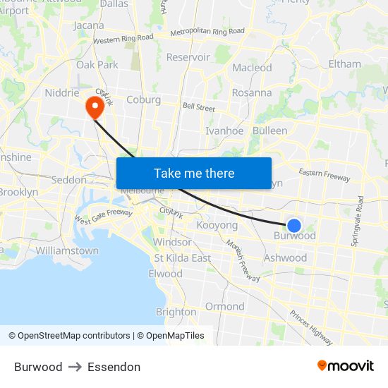 Burwood to Essendon map