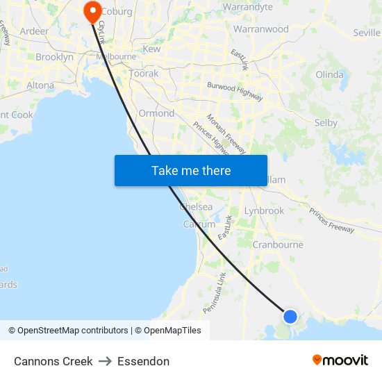 Cannons Creek to Essendon map