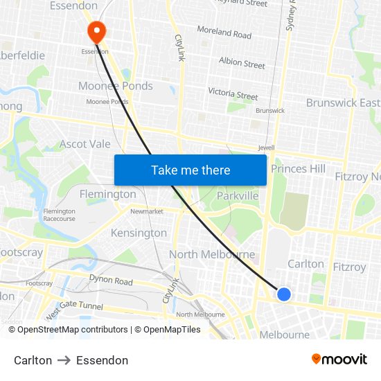 Carlton to Essendon map