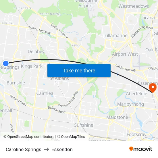 Caroline Springs to Essendon map