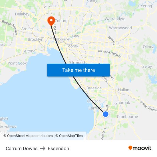 Carrum Downs to Essendon map