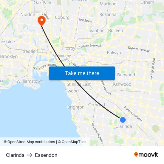 Clarinda to Essendon map