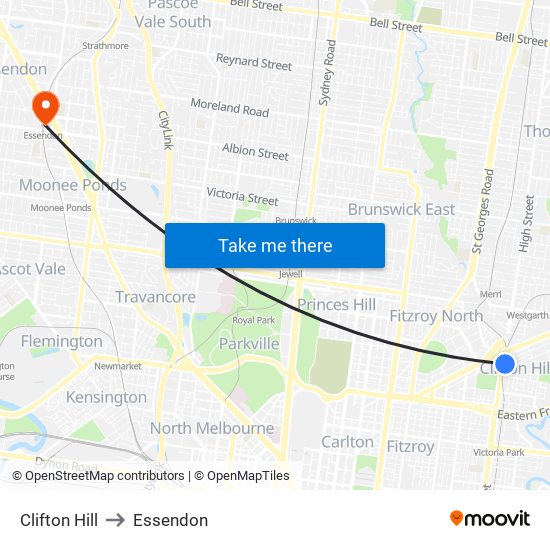 Clifton Hill to Essendon map