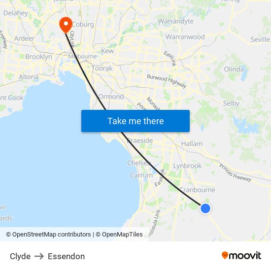 Clyde to Essendon map
