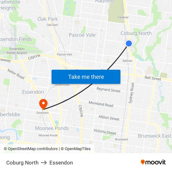 Coburg North to Essendon map
