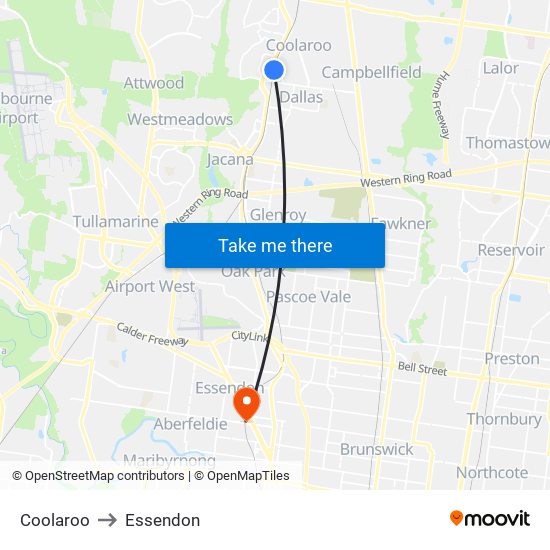 Coolaroo to Essendon map