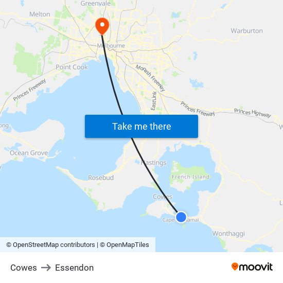 Cowes to Essendon map