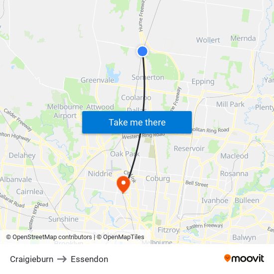 Craigieburn to Essendon map