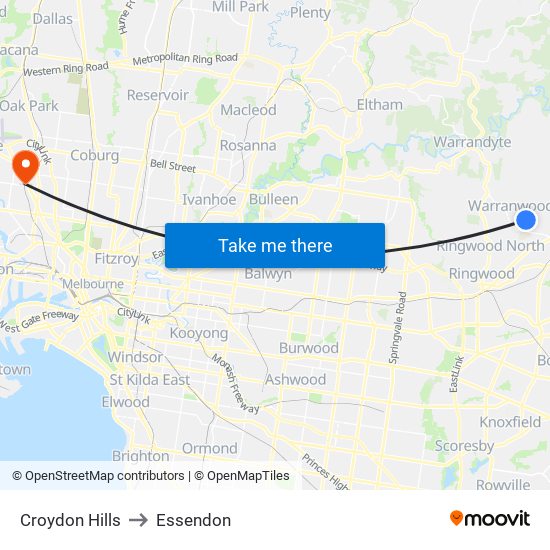 Croydon Hills to Essendon map