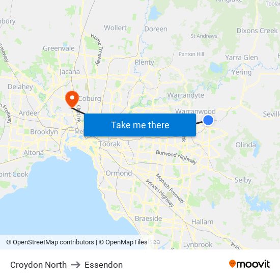 Croydon North to Essendon map