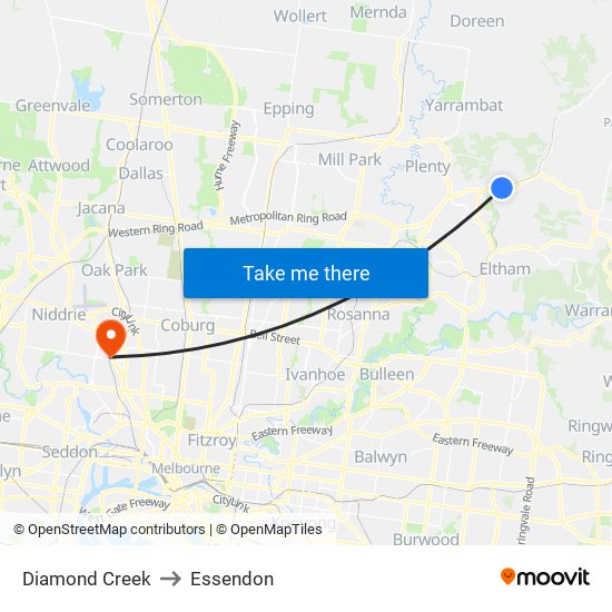 Diamond Creek to Essendon map