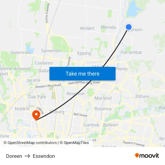 Doreen to Essendon map