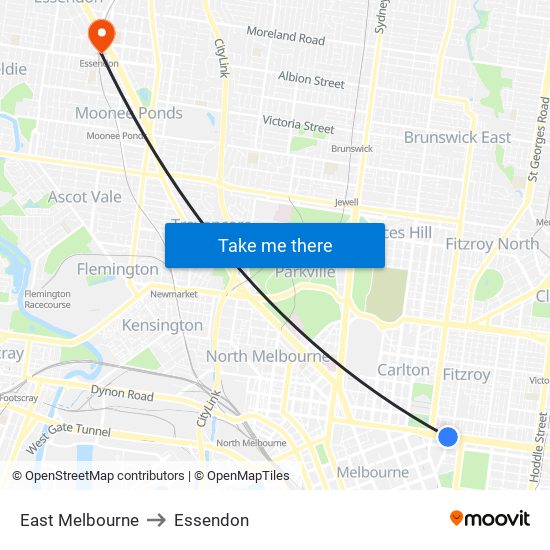 East Melbourne to Essendon map