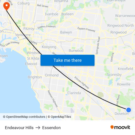 Endeavour Hills to Essendon map