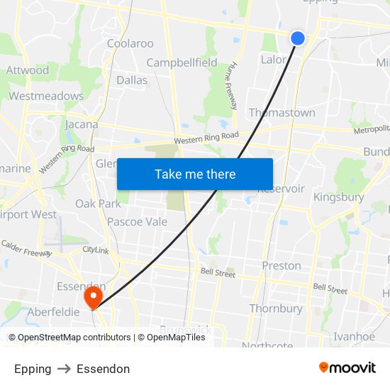 Epping to Essendon map