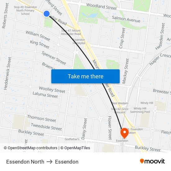 Essendon North to Essendon map