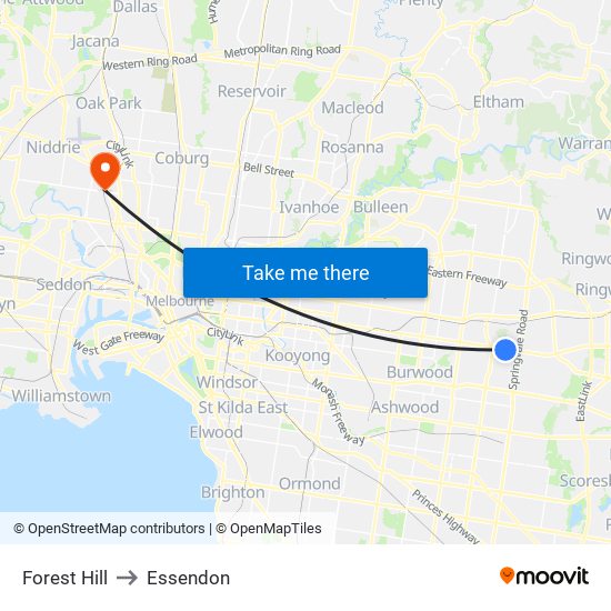 Forest Hill to Essendon map