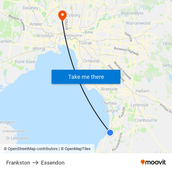 Frankston to Essendon map