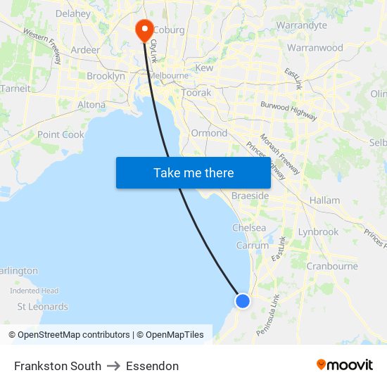 Frankston South to Essendon map