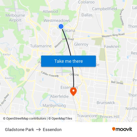 Gladstone Park to Essendon map