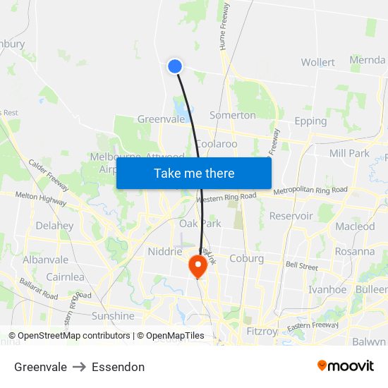 Greenvale to Essendon map