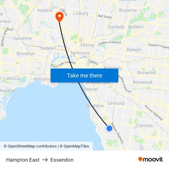 Hampton East to Essendon map