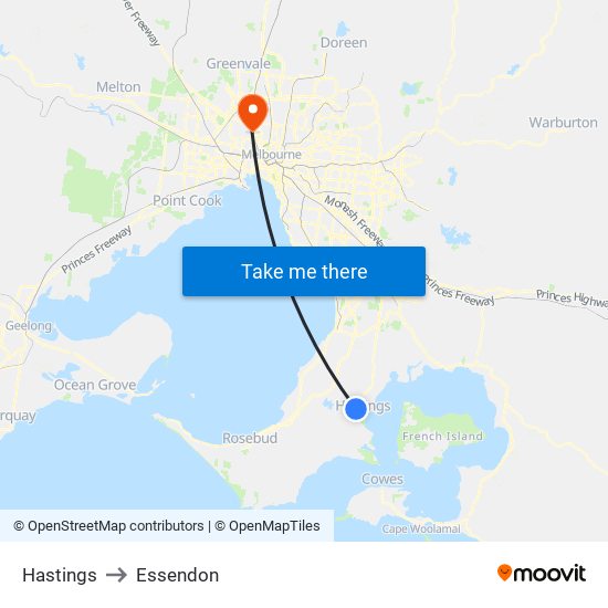 Hastings to Essendon map